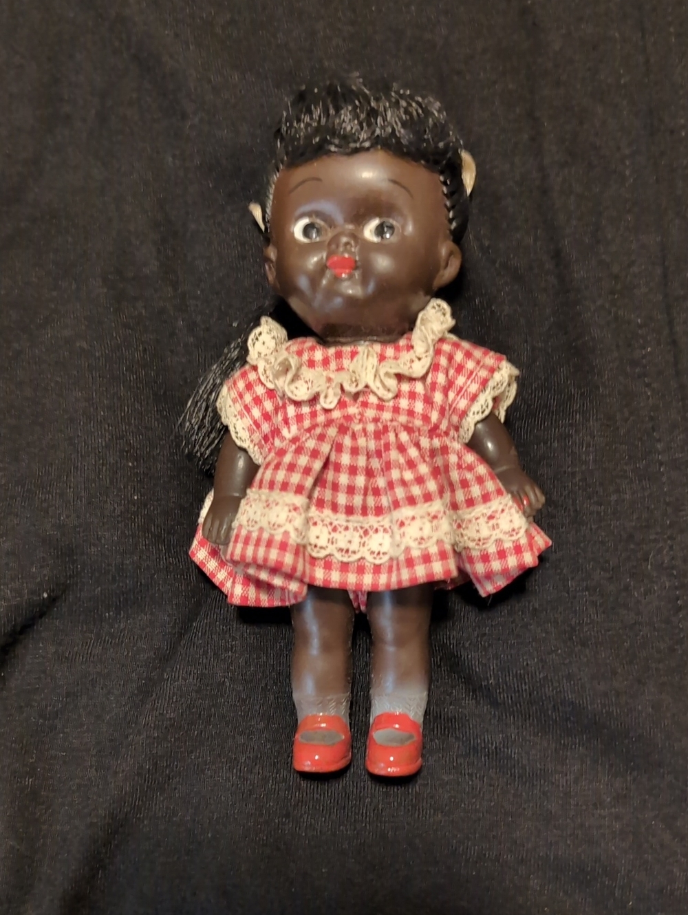 Vintage-Inspired Kids Doll in Red Gingham Dress